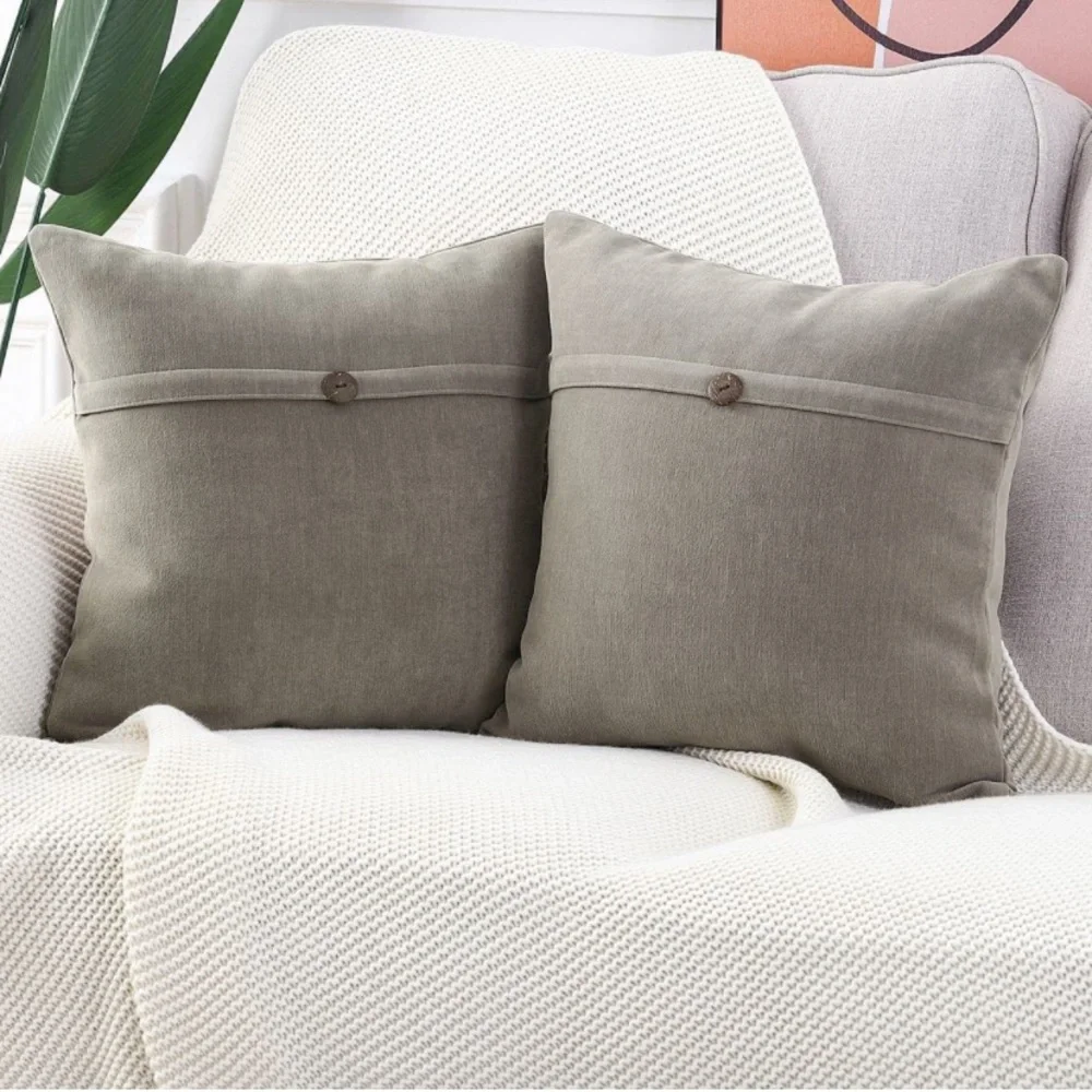 Luxury Home | Rustic TaupeGrey One Button Chenille Oversized Throw Pillow Covers